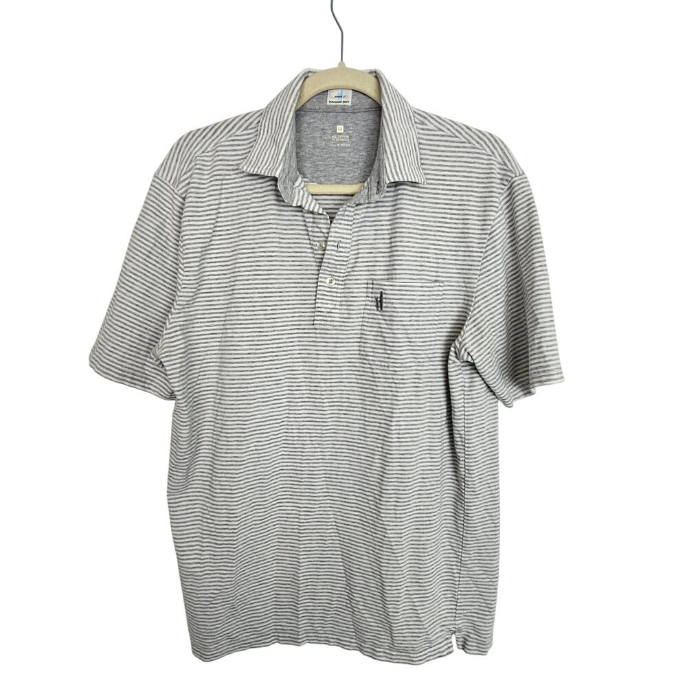 Johnnie-O Polo Shirt Gray White Striped Short Sleeve Pullover Top Men M Collared